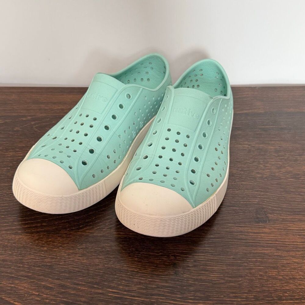 Native Kids Jefferson Slip-On Sneakers Mint Green with White Toe